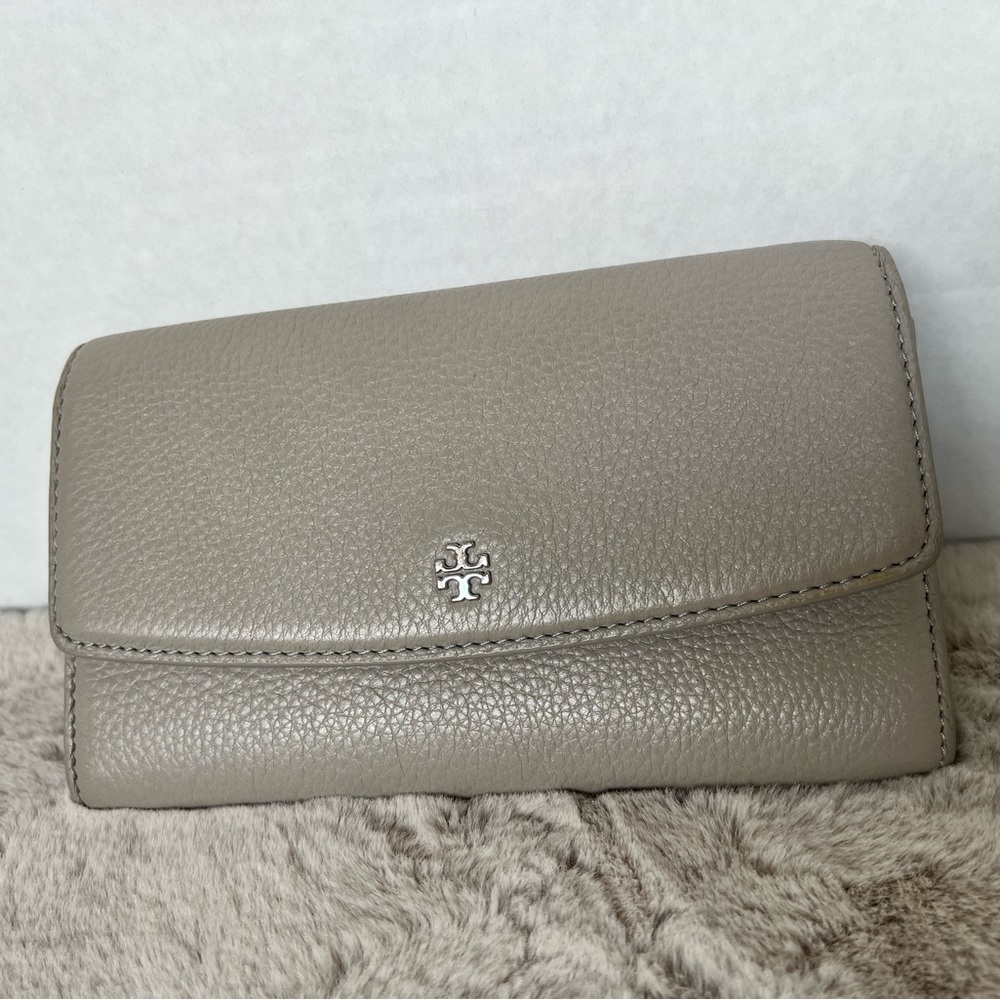 Tory Burch Taupe Leather Crossbody Clutch Wallet Convertible